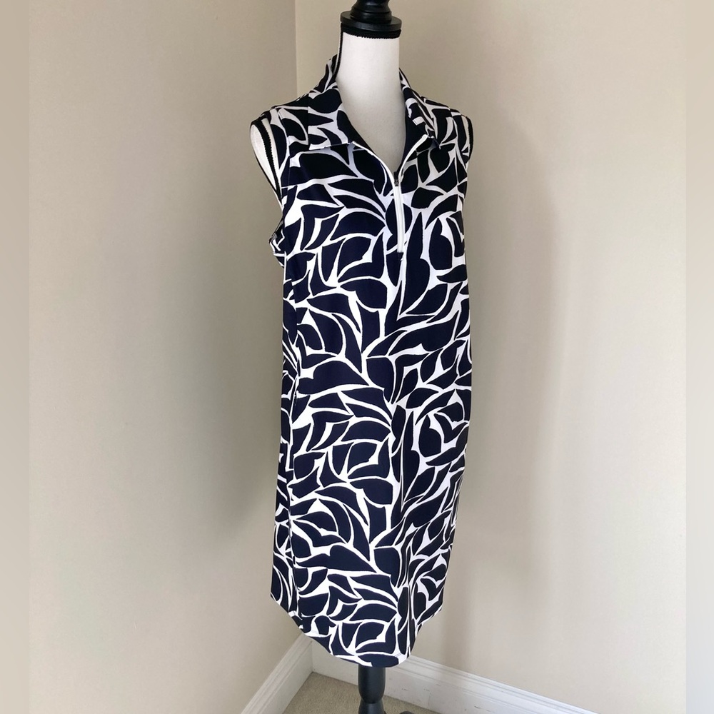 Chico's Black & White Abstract Leaf Print Sleeveless Polo Dress Size XL - Picture 5 of 10